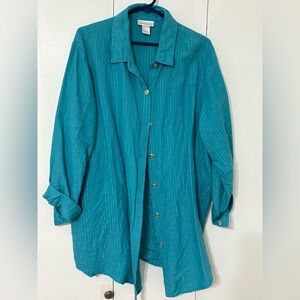 Teal Button-Up Shirt with silver sparkle